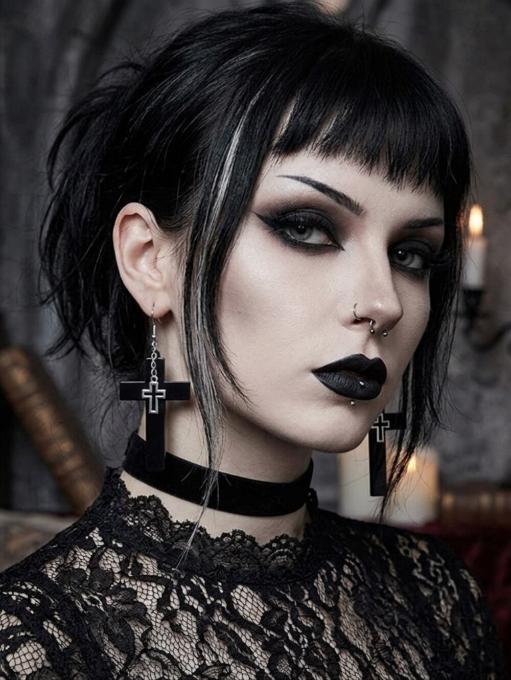 Unique‎ design double layer black cross light weight plastic dangle earrings